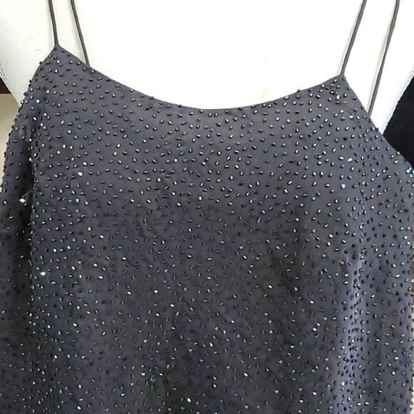 Ann Taylor Charcoal Sparkly Party Nightout Club Spaghetti Straps Crop Top - Picture 2 of 5